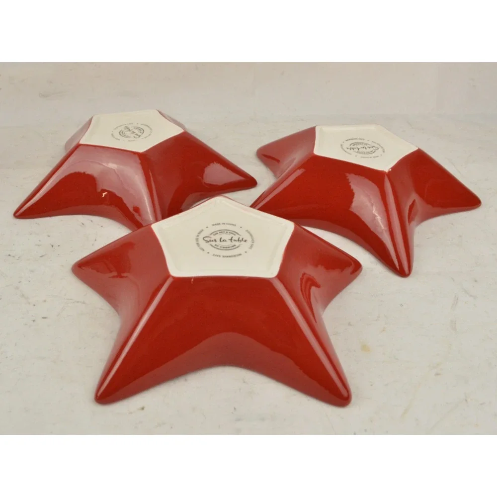 Sur La Table Red Star Shaped Serving Bowls Set of 3 Holiday Christmas 7.5